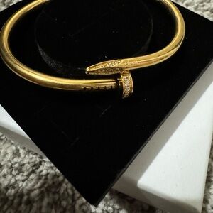 Gold Nail Bangle with Crystal Accents